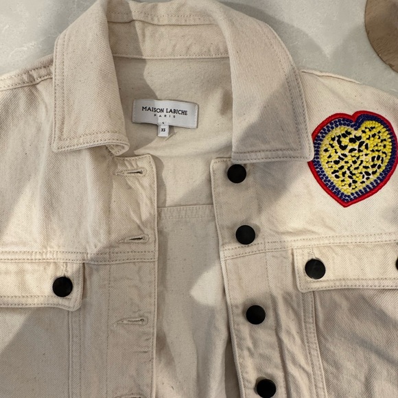 Maison Labiche Cream Jean Jacket with Heart Patch - Picture 4 of 9